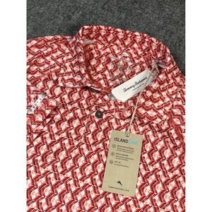 Tommy Bahama IslandZone Fresco Geo‎ Polo Shirt Mens Red Ginger Pattern